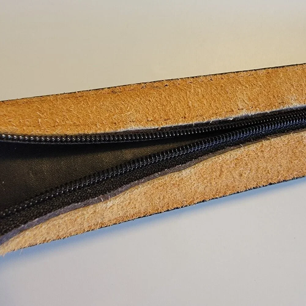 Men's Genuine Leather Belt Solid Black Belt Men‎ Zipper Pocket Underside 44